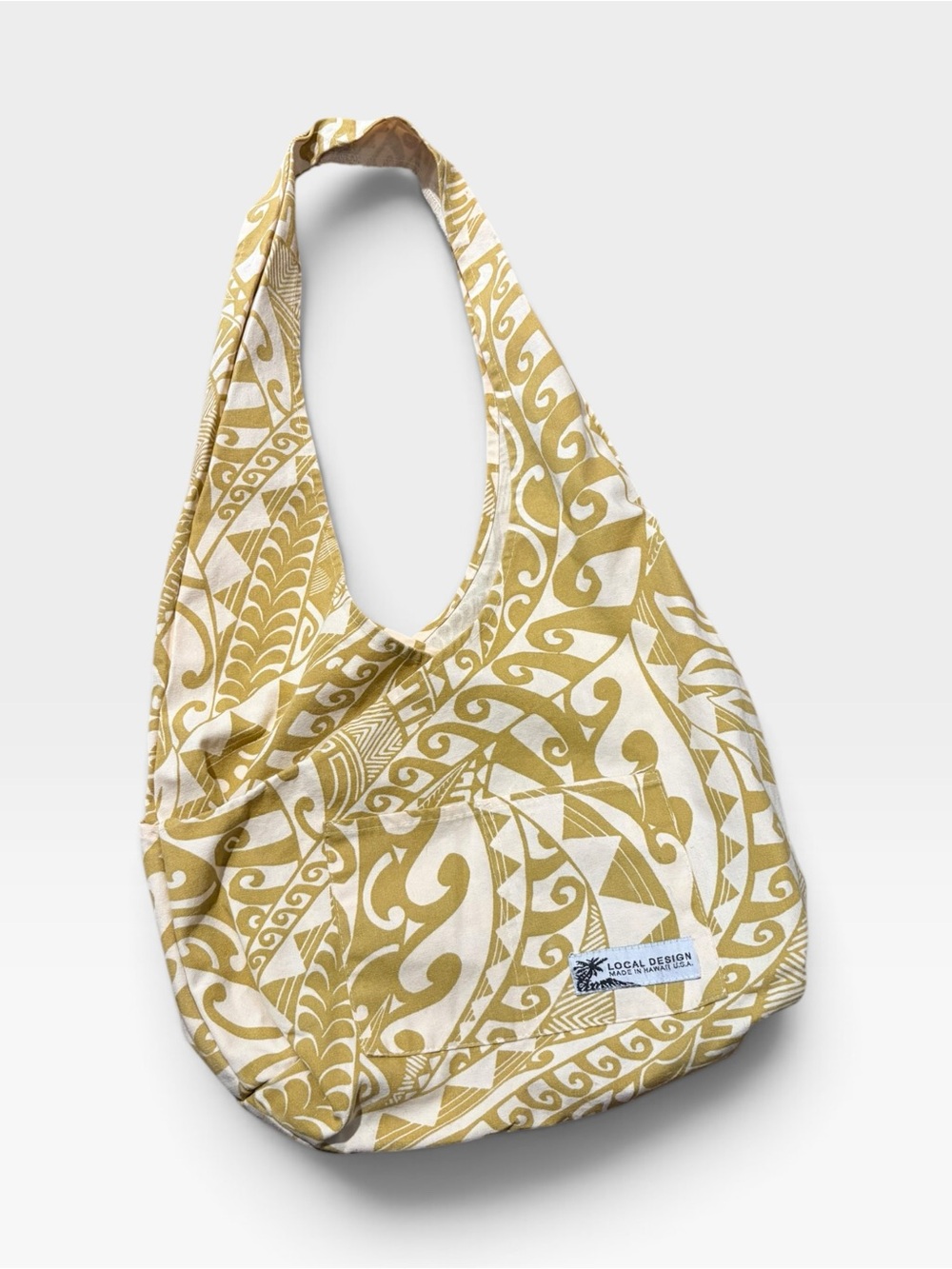 Local Design Hawaii Criss-Cross Bag Hobo Floral Tan Olive Green 11.5"x10 Leafy